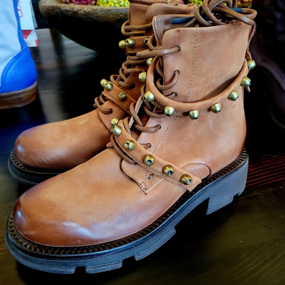 NIB A.S.98 Lukie Studded Brown Ankle Boots 38